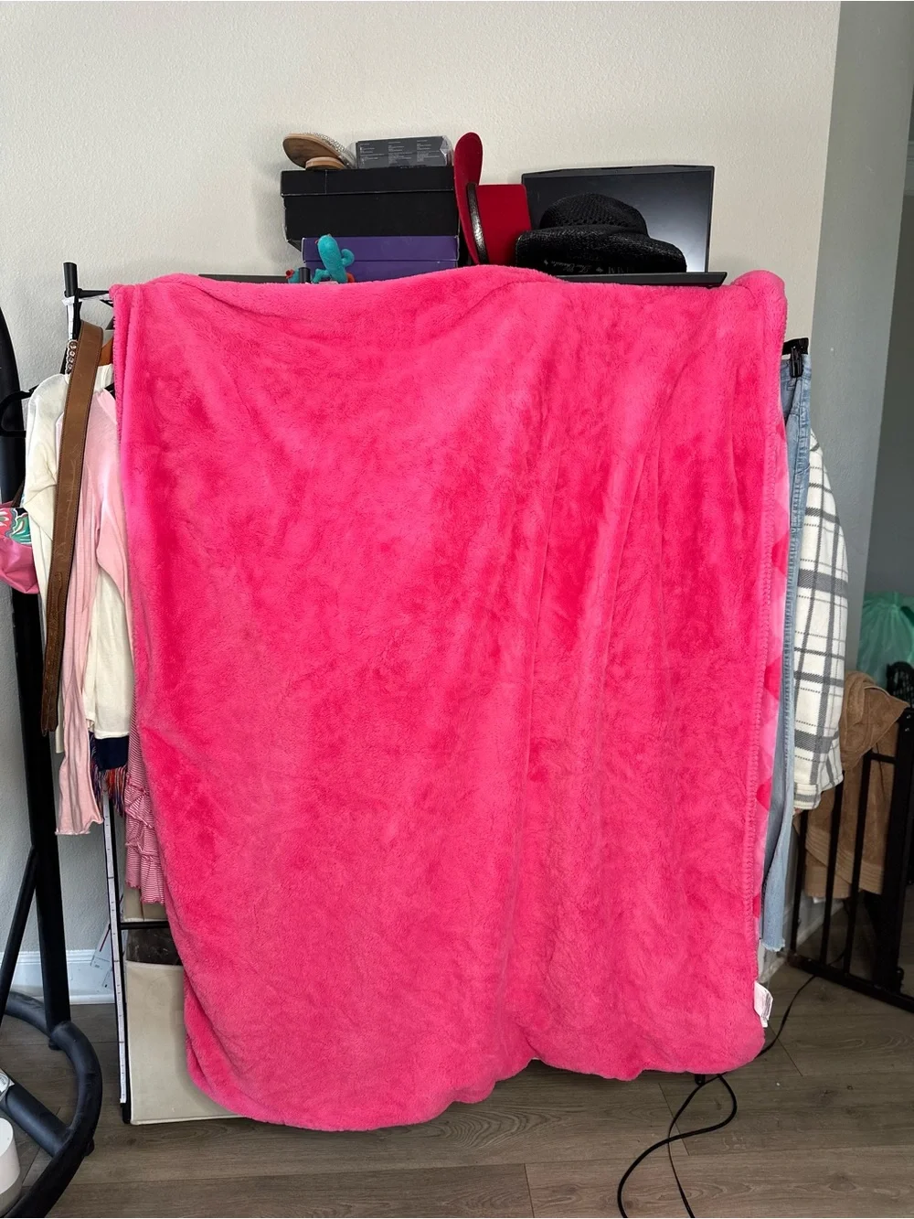 Hello Kitty Pink Multicolor Umbrella Plush Throw Blanket